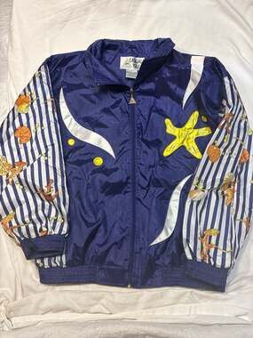 Casual Isle Vintage Nautical Starfish Shell Windbreaker Jacket Size L